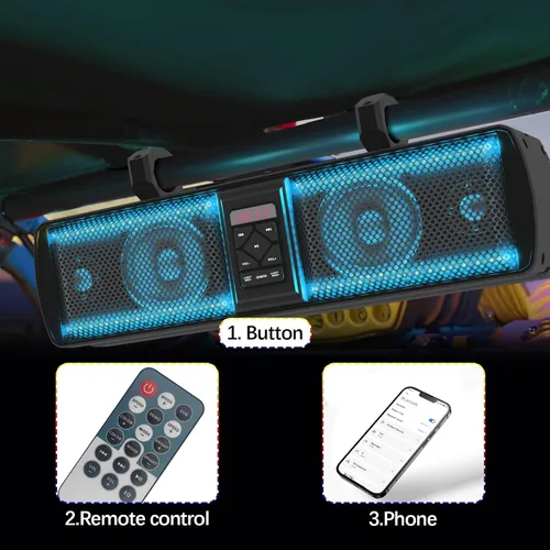 Vista 6 de Barra de sonido UTV, barra de sonido impermeable IP66 Bluetooth para carrito de golf, sistema de altavoces ATV, barra de sonido SXS compatible