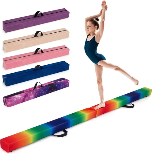 Vista 14 de Giantex Haz de equilibrio de 7/8/9 pies, haz de gimnasia plegable con asas de transporte, base de goma antideslizante para niños, haz de gimnasia