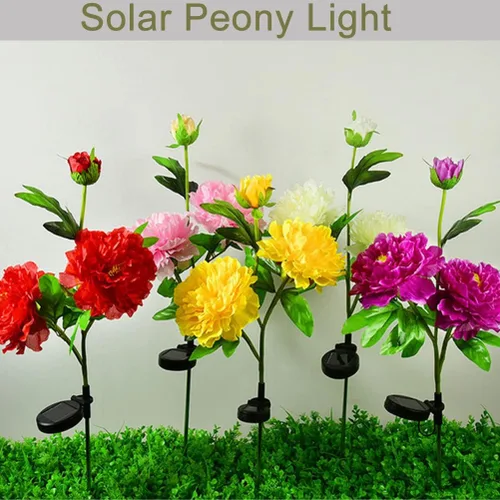 Vista 8 de Aolyty Luces solares de jardín de flores, luz solar de peonía para decoración al aire libre, IP65, luces solares de estaca impermeables, paquete