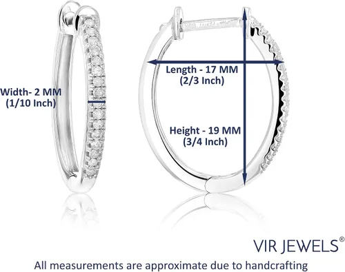 Vista 2 de Vir Jewels Juego de aretes de aro de diamante de 15 quilates de plata de ley 925 con 32 piedras de 34 pulgadas Plata de ley Diamante diamante