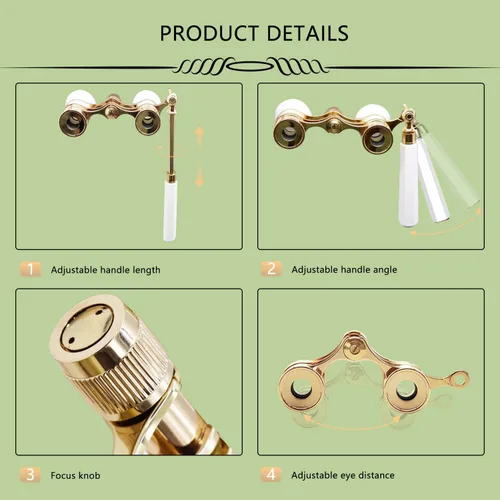 Vista 2 de BLACKICE Lentes de ópera, prismáticos de teatro de 3 x 25 pulgadas, mini anteojos de ópera compactos con mango ajustable, binoculares portátiles