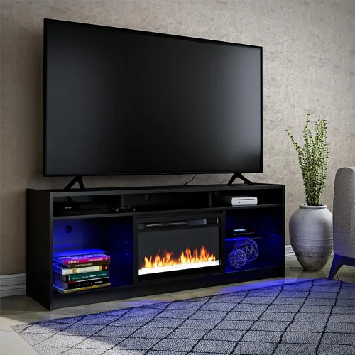 Vista 3 de Ameriwood Home Luna - Soporte de TV con chimenea para televisores de hasta 65 pulgadas, calentador eléctrico reemplazable, control remoto Roble negro