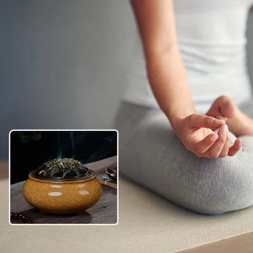 Vista 7 de Quemador de incienso de cerámica, quemador de incienso para meditación, decoración zen, herramientas de meditación, herramientas de yoga, con 3