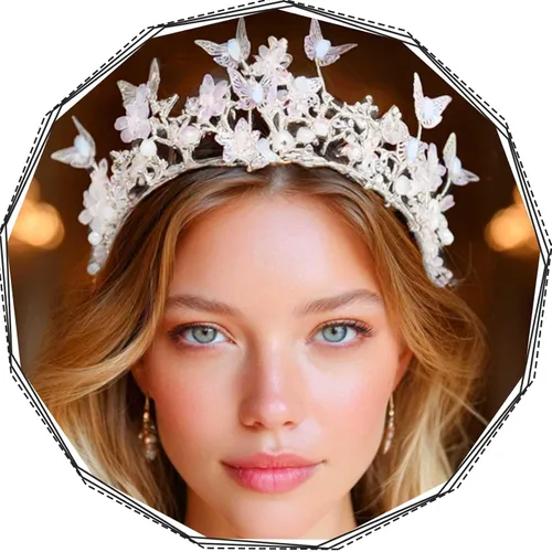 Vista 13 de Brishow Tocado de quinceañera con coronas de reina y mariposas doradas para mujer