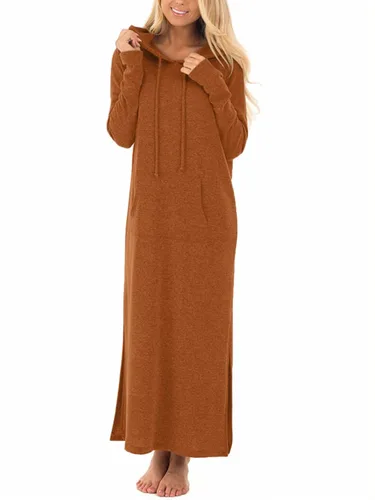 Vista 2 de GIKING Vestido largo con capucha para mujer, manga larga, con capucha, con bolsillos, moda de otoño 2023