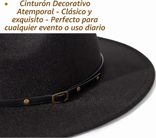 Vista 3 de Lisianthus - Sombrero con cinta con hebilla de ajuste, para mujer, modelo Fedora Negro
