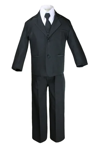Vista 3 de Conjunto de chaleco de traje negro de 6 piezas para bebés y niños pequeños, corbata burdeos extra satinada, S-20 (4T)