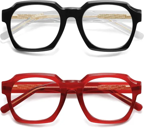 Vista 9 de AMOMOMA - Paquete de 2 gafas de lectura retro cuadradas para mujeres y hombres, montura de ordenador con bisagra de resorte y protección contra luz