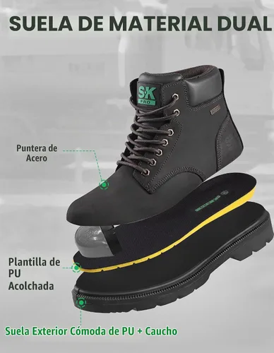 Vista 5 de SKPRO Botas de trabajo con punta de acero para hombre, botas de seguridad Cuero de chocolate Crazy Horse