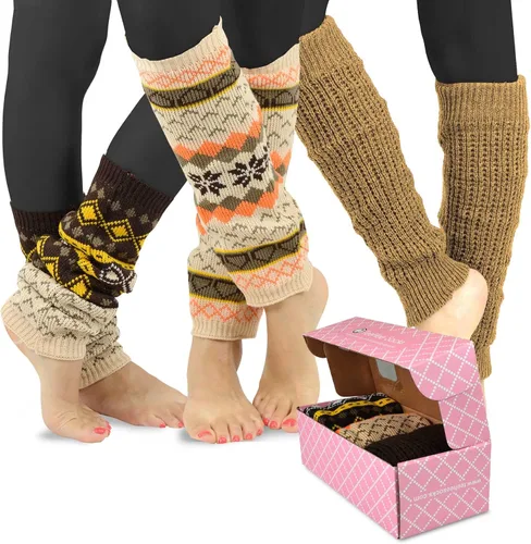 Vista 2 de TeeHee - Calentadores de pierna hasta la rodilla, extra largos hasta el muslo, puños para botas para mujer, multipares de regalo para ella 3 pares