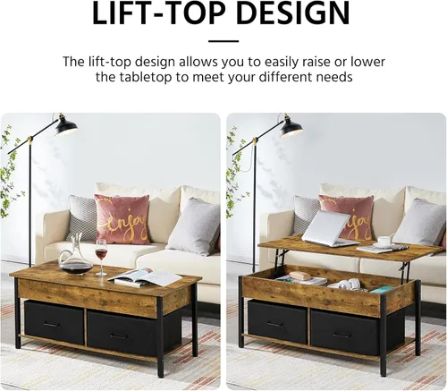 Vista 7 de Yaheetech Mesa auxiliar elevable con almacenamiento y 2 cestas de tela, mesa de centro de madera de 41.5 pulgadas para sala de estar y oficina
