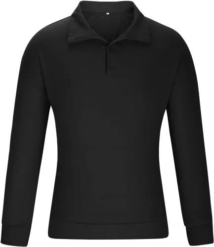 Vista 2 de Mens Shirts Casual Long Sleeve Solid Button Down T-Shirts Lightweight Collar Polo Shirt Loose Pullover Henley Tee