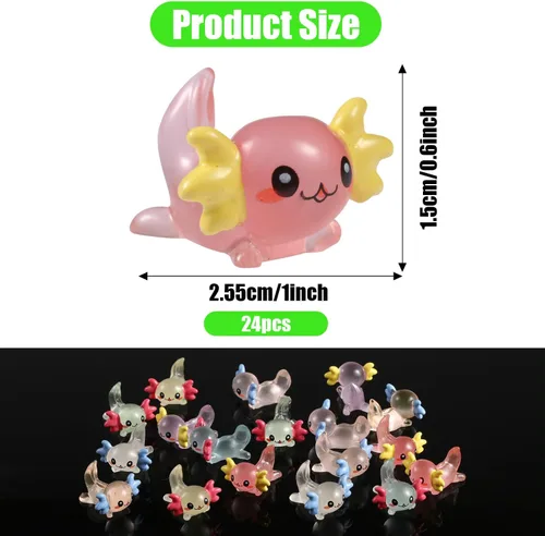 Vista 2 de 24 mini figuras de resina en miniatura de ajolote, figuras de resina que brillan en la oscuridad, divertidas figuras de animales pequeños