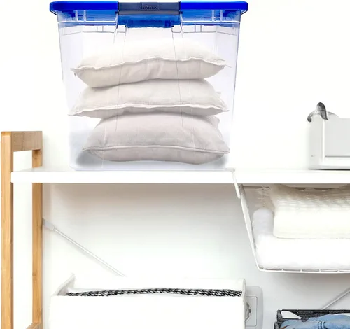 Vista 11 de HOMZ Compartimiento de almacenamiento transparente Snaplock con tapa, X Large Latching-64 Quart (Juego de 2), Azul, Paquete de 2 Tapa azul