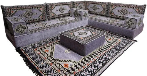 Vista 37 de arabicsofa Juego de asientos Jalsa en forma de L – Majlis árabe hecho a mano con almohadas de respaldo