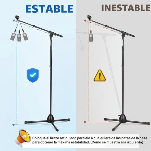 Vista 8 de CAHAYA Soporte para micrófono resistente súper resistente trípode universal con 2 clips para micrófonos, altura ajustable para micrófonos