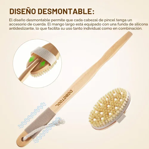 Vista 5 de DEBETOOL Dry Brush Set with 3 Detachable Heads, Natural Boar Bristle