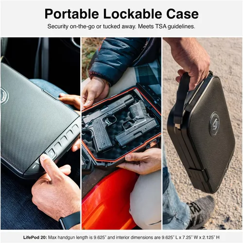 Vista 8 de VAULTEK LifePod 20 Full-Size Biometric Lockable Weatherproof Case with Built-in Lock, Steel Security Cable, & TSA Handgun Case or Car Safe, Portable
