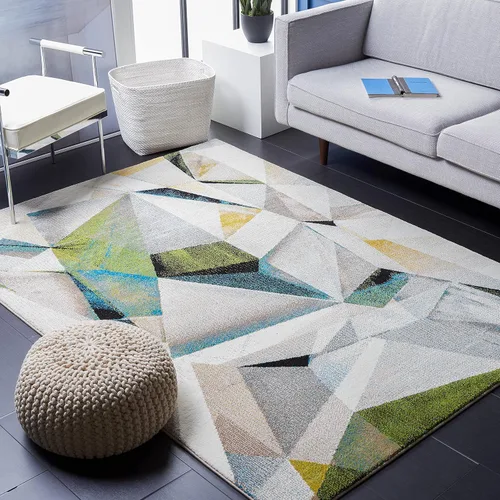 Vista 12 de SAFAVIEH Porcello Collection - Alfombra decorativa de 2 pies 3 pulgadas x 4 pies, gris claro y naranja, diseño abstracto moderno, no desprende