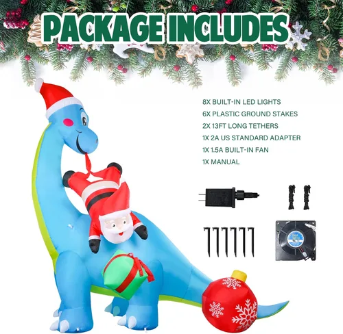 Vista 2 de Vipush Decoraciones inflables de Navidad – Inflables de dinosaurio al aire libre, decoraciones de Navidad inflables con luz LED, bola de purpurina