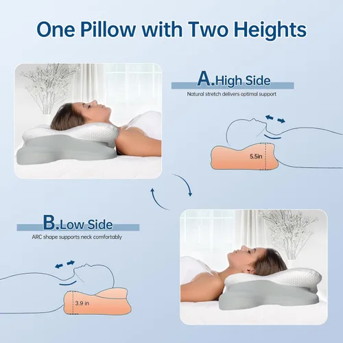 Vista 3 de Almohada cervical cervical para dormir, almohada ergonómica para dormir de lado para soporte de cuello, almohadas de espuma viscoelástica de alta