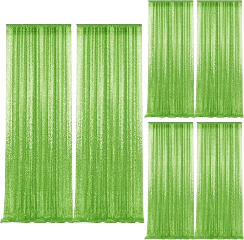 Vista 62 de 2 paneles de cortinas de fondo de lentejuelas verdes de 8 pies, cortinas de fondo de fotografía con purpurina para decoración de Navidad, boda