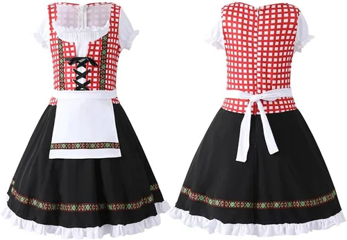 Vista 5 de FYMNSI Disfraz de Oktoberfest para niñas y niñas, vestido tradicional de tirolesa bávara bávara con delantal, disfraz de festival de cerveza