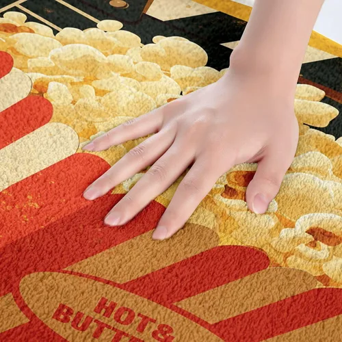 Vista 3 de Alfombras de baño de cine con patrón de palomitas de maíz, alfombras de Btah para bañera para niños, diseño de póster de cine, tapetes de baño