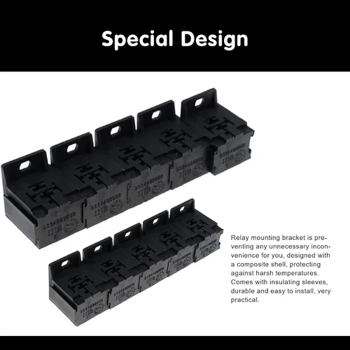 Vista 3 de Pack-10 Soportes de base de relé, 30-80A 5 pines con kit de terminales de 0.2 pulgadas, accesorios de repuesto universales para automóvil