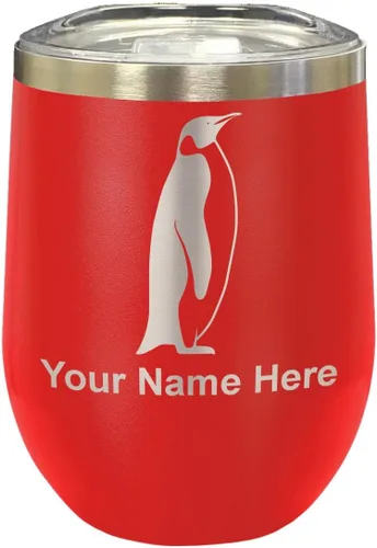 Vista 30 de LaserGram Vaso de vino de acero inoxidable de doble pared, pingüino, grabado personalizado incluido (negro)