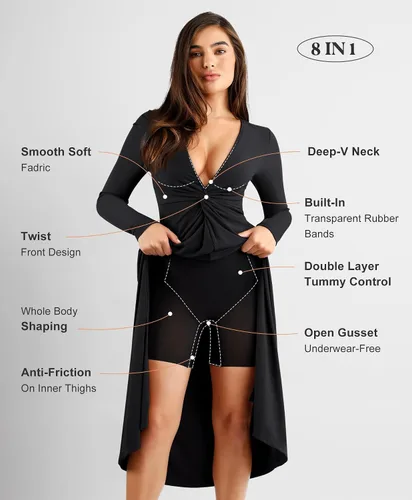 Vista 3 de Popilush Vestido formal de invierno con moldeador de cuerpo para mujer con control de abdomen