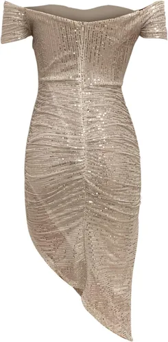 Vista 2 de PTOLOCIF Vestido sexy con hombros descubiertos para mujer, vestido midi de fiesta, elegante, con lentejuelas, sin tirantes, vestido ajustado
