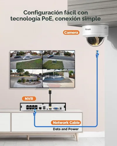Vista 2 de Sistemas de cámaras de seguridad con cable PoE con disco duro de 2 NVR de 8 canales de 5MP, 4 cámaras IP domo para exteriores de 5MP 0.1 in