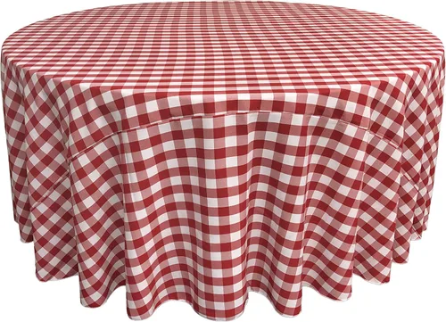 Vista 3 de Mantel LA Linen, redondo, a cuadros, polivinílico, 51 pulgadas.