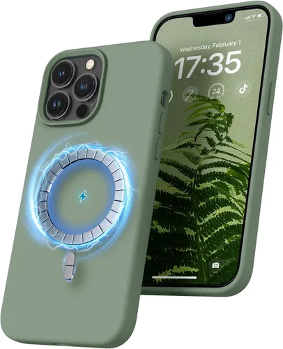 Vista 10 de RIZUS - Funda de silicona magnética para iPhone 13 Pro Max [compatible con MagSafe], funda delgada con forro de microfibra antiarañazos, a prueba