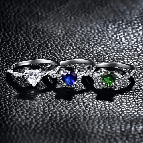Vista 7 de BONLAVIE Anillo de compromiso de plata de ley 925 con forma de corazón de 1.25 quilates, con corte de corazón, esmeralda verde, anillo de compromiso