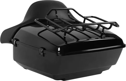 Vista 3 de Respaldo de Maletero de Equipaje King Tour Negro Brillante con Placa de Rack de Montaje Compatible con Harley Modelos Touring 2014-2025 Road Glide