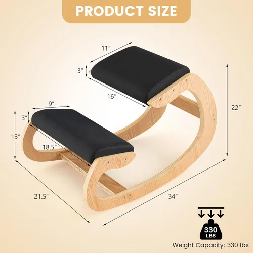 Vista 3 de GIANTEX Silla ergonómica de rodillas, silla de postura para escritorio con cojín, marco de madera maciza, carga máxima de 330 libras, cómoda silla