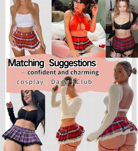 Vista 6 de Avidlove Conjunto de lencería sexy de dos piezas de encaje para mujer, conjunto de lencería con lazo superior y minifalda plisada