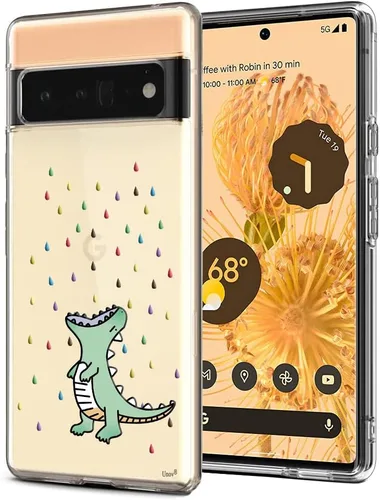 Vista 13 de Unov Funda para Pixel 6 Pro, funda transparente con diseño en relieve, gato Gato negro