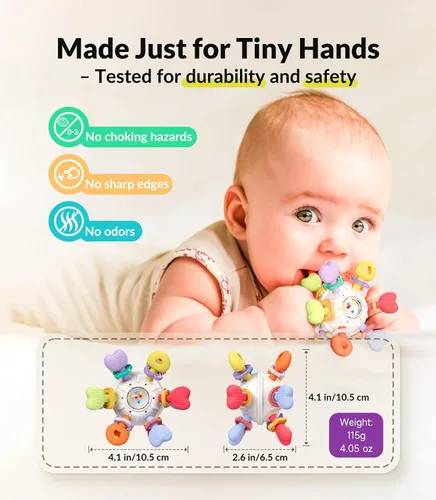 Vista 7 de Infinno Montessori Silicone Teething Toys with Rattle, Babies 0-12 Months