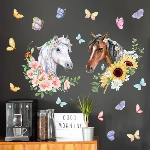 Vista 4 de Calcomanías de pared de caballos, calcomanías de animales de granja, calcomanías para despegar y pegar, decoración de caballo salvaje