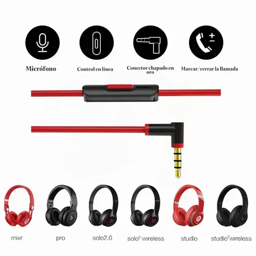 Vista 5 de cipher Cable de audio de repuesto, compatible con auriculares Beats, modelos Studio Solo Pro Detox Mixr Executive Pill, con micrófono en línea