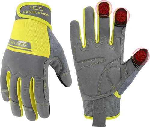 Vista 13 de HANDLANDY Guantes de trabajo para hombre y mujer, guantes de trabajo de mecánicos de uso general con pantalla táctil, guantes de trabajo flexibles