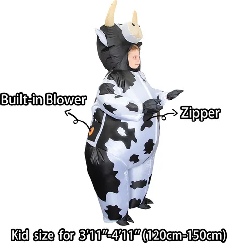 Vista 3 de Stegosaurus Disfraz inflable de vaca para niños, disfraces inflables de Halloween para niños, divertido traje de vaca para niños y niñas, fiesta