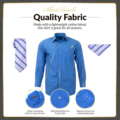Vista 4 de Alberto Danelli Conjunto de camisa de vestir y corbata para hombre, camisas de vestir para hombre, manga larga con botones, tallas grandes y altas