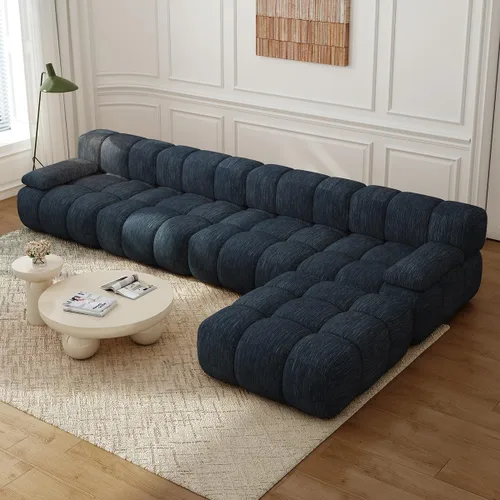 Vista 26 de Settab Sofá modular de nube modular de 118.5 pulgadas con otomana móvil, sofá de pana moderno de 4 asientos, asiento profundo, sofá sin hueso