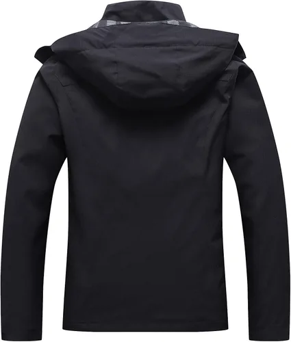Vista 2 de OTU: Chaqueta impermeable para mujer, ligera, impermeable con capucha para senderismo, viajes al exterior., 916negro, S
