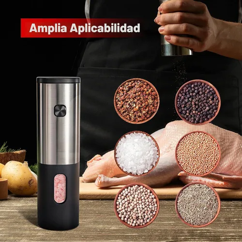 Vista 4 de Juego de molinillo de sal y pimienta a pilas, molinillo de sal eléctrico con base de almacenamiento, operación automática con una mano, acero