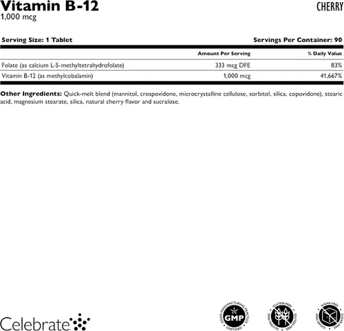 Vista 3 de Celebrate Vitamins Cuenta B-12 Sublingual - Cherry - 90